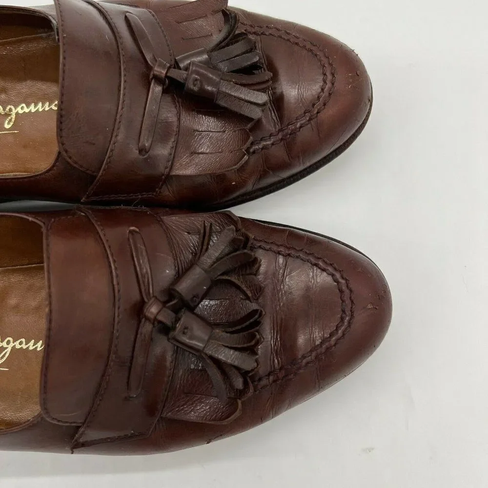 SALVATORE FERRAGAMO Brown Tassel Kiltie Loafer Slip on DRESS SHOES 7 1/2 D Italy